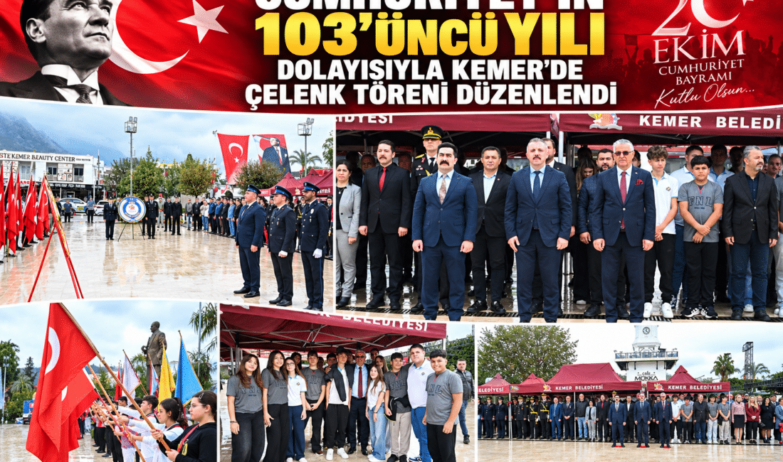 Cumhuriyet’in 103’üncü yılı dolayısıyla Kemer’de çelenk töreni düzenlendi.